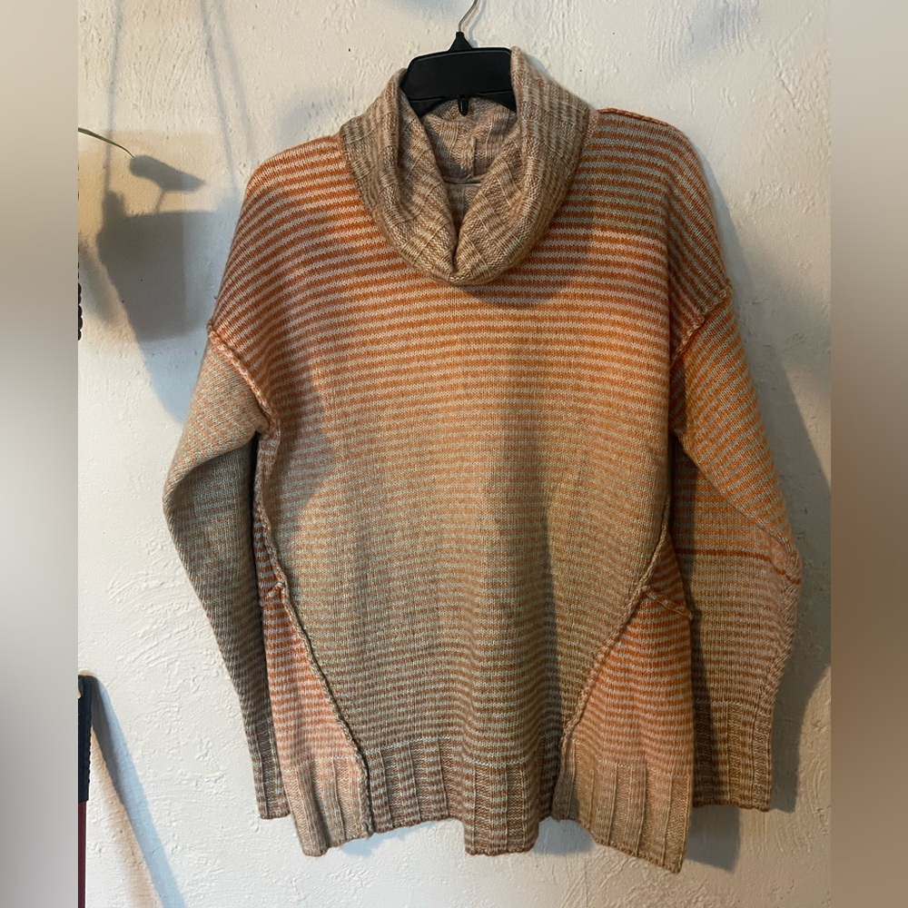 CABI Women's Ombre Sweater Long Sleeve Amber Turtleneck Orange Gray